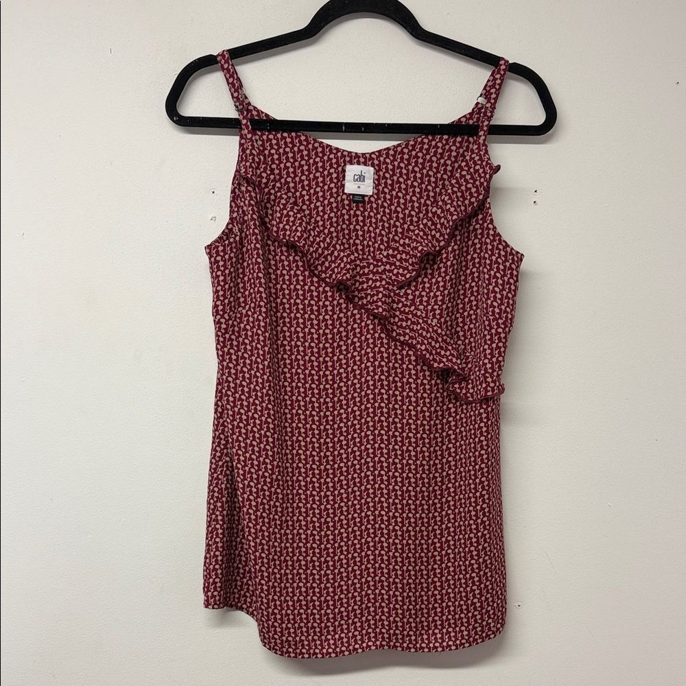 CAbi Red Patterned Camisole with Ruffle Detail
